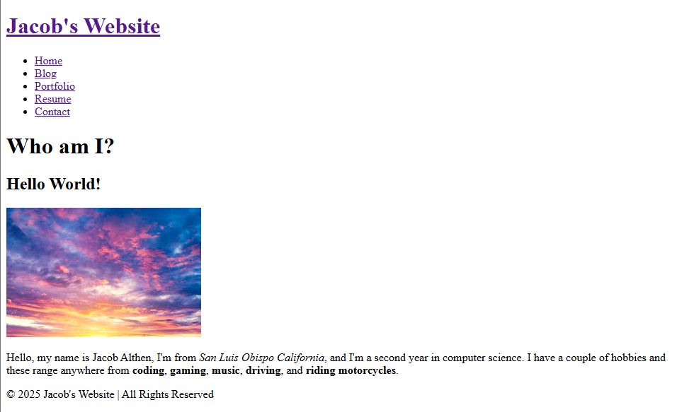 screenshot of the homepage of this website